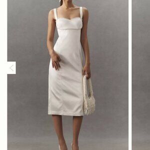 NWT BHLDN Sleeveless Embellished Sweetheart Midi Dress Satin White pearl M